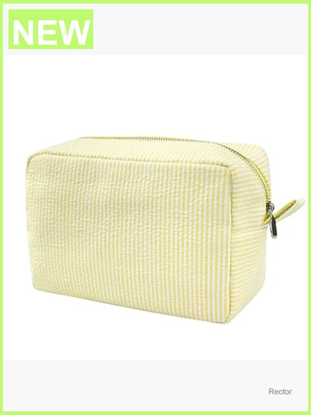 Large seersucker cosmetic bag, travel toiletry organizer pouch with zipper